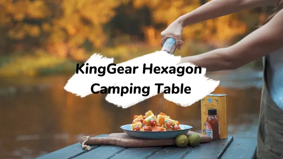 Kinggear New Arrive Outdoor Glamping Portable Hexagon Camping Picnic Table Compact Aluminum Frame Camp Foldable Table 
