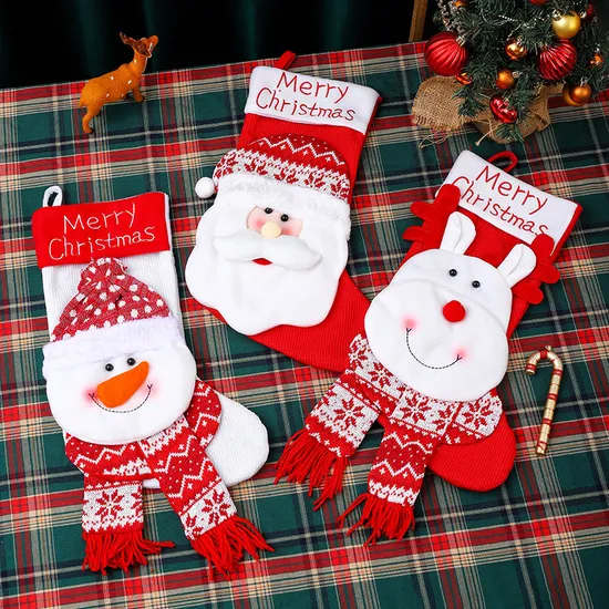 Cartoon Cute Santa Snowman Elk Christmas Stocking Candy Gift Bag Hanging Ornaments 